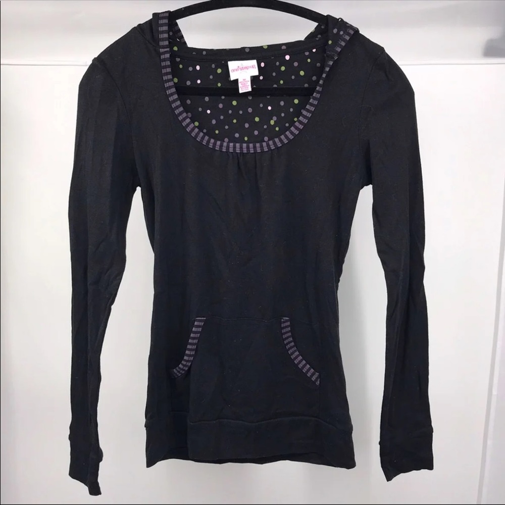 NEW Black Polkadot Stripe trim Hoodie M